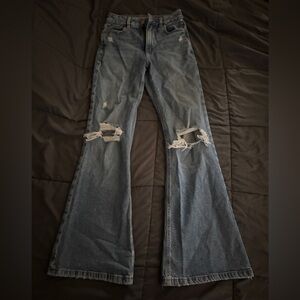 Garage Distressed Flare Jeans - Blue